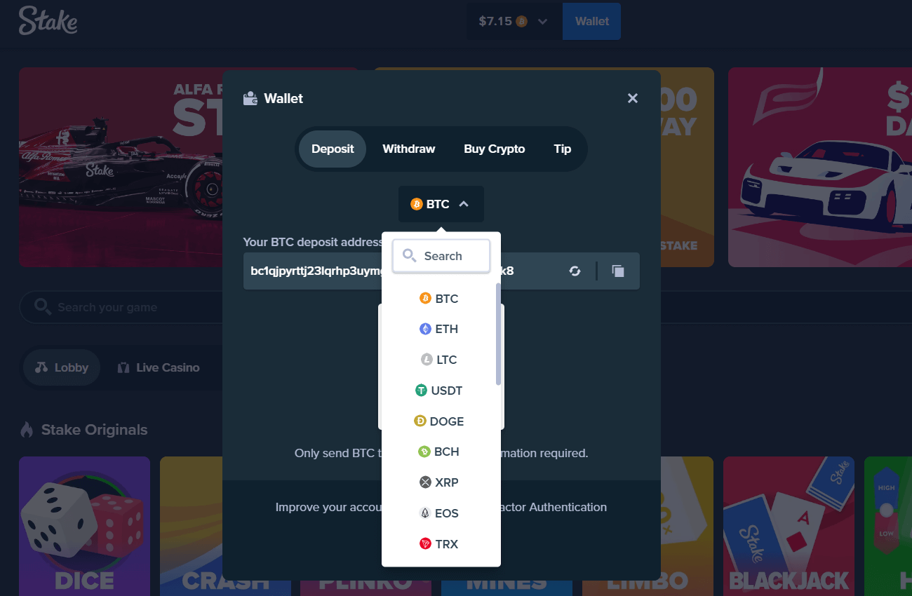 Stake page de dépôt