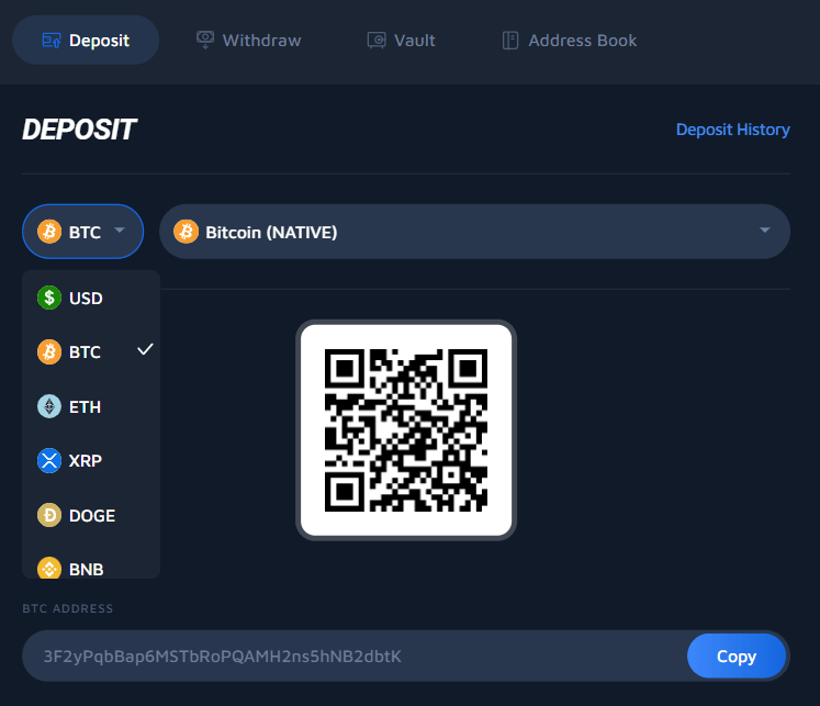 Page de dépôt Wolf.bet