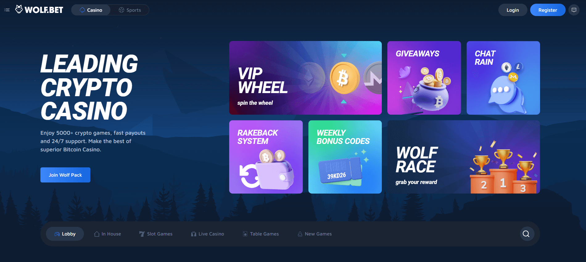 Page d'accueil de Wolfbet