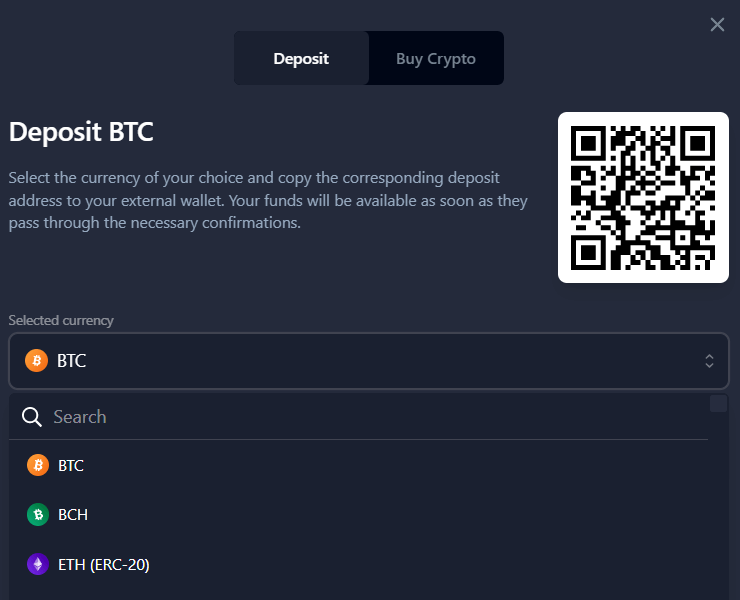Page de dépôt de Bets.io