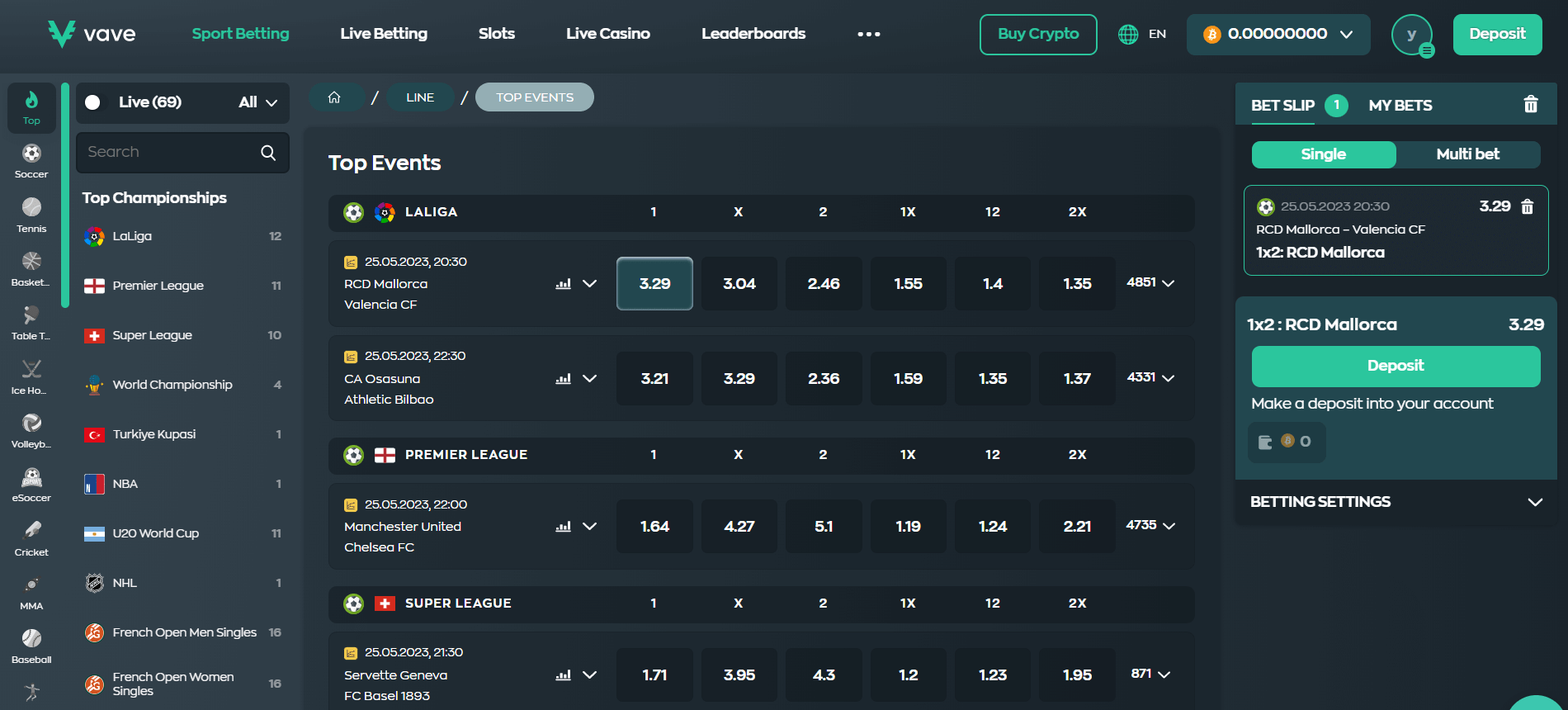 Page de paris sportifs Vave