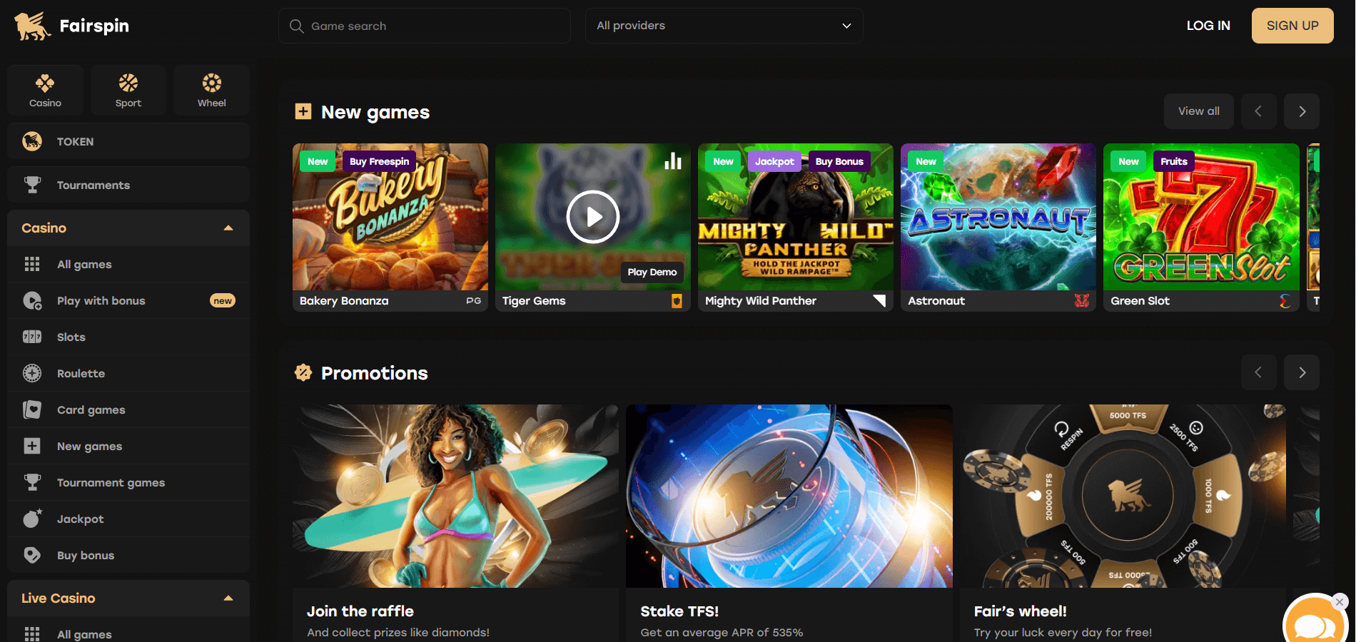 Page d'accueil de Fairspin