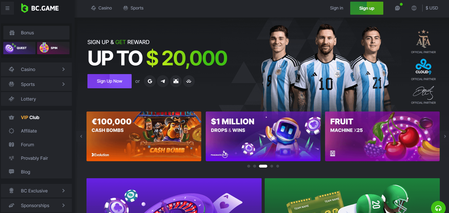 Page d'accueil BC.GAME