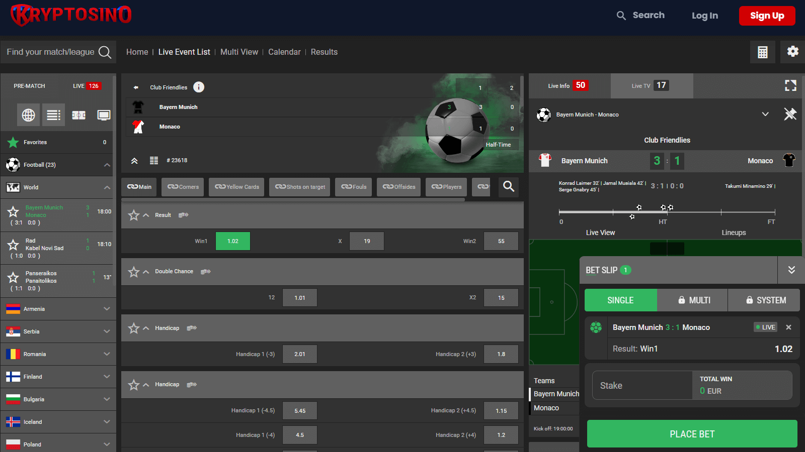 Page des sports de Kryptosino