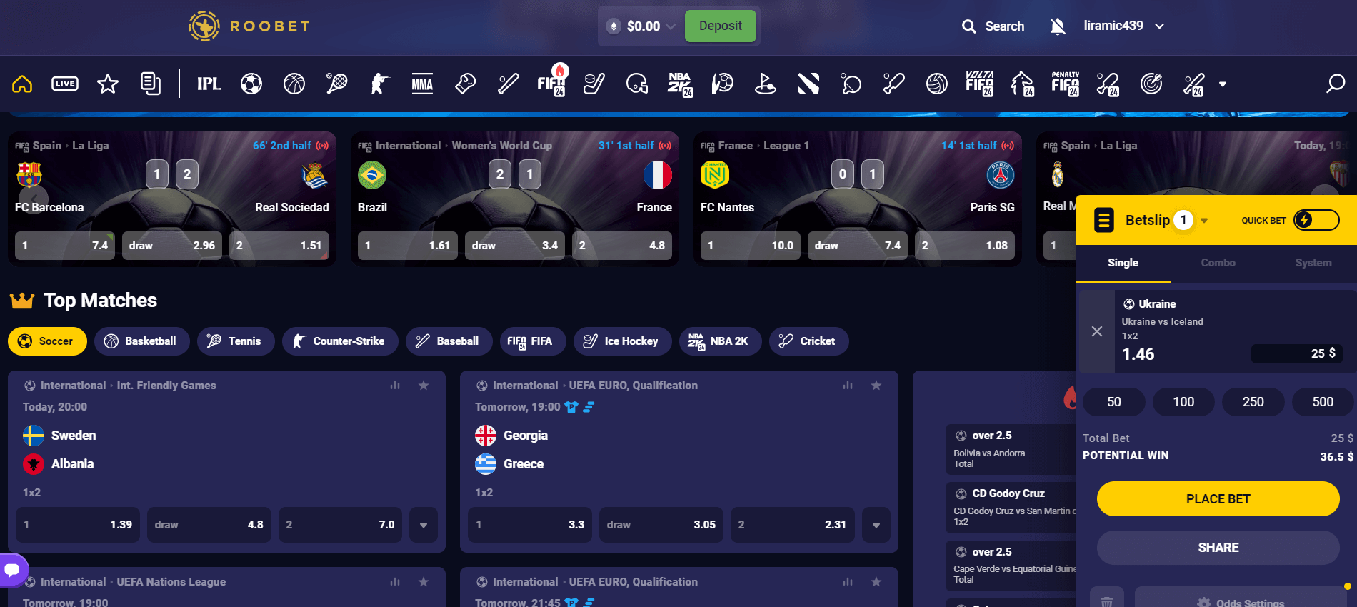 Paris sportifs de Roobet