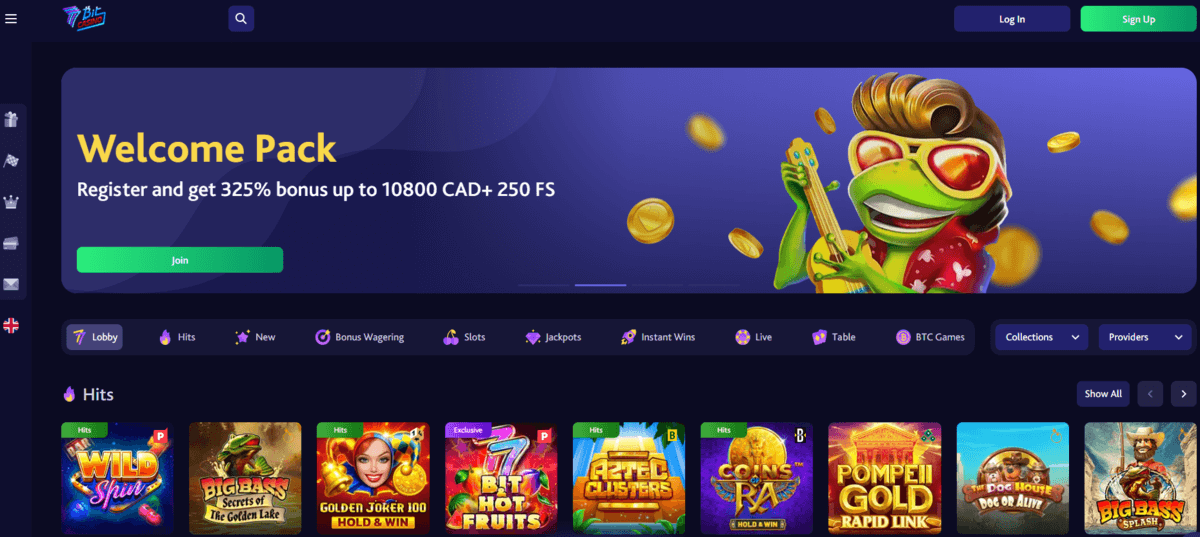 Page d'accueil de 7bitcasino