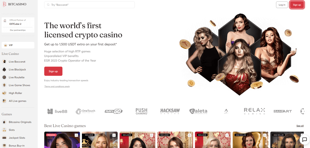 Page d'accueil de Bitcasino