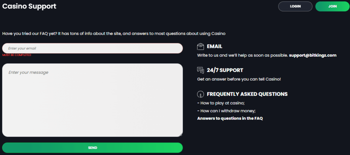 Support par e-mail Bitkingz