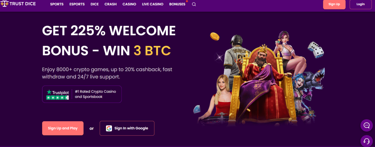 Page d'accueil de Trustdice