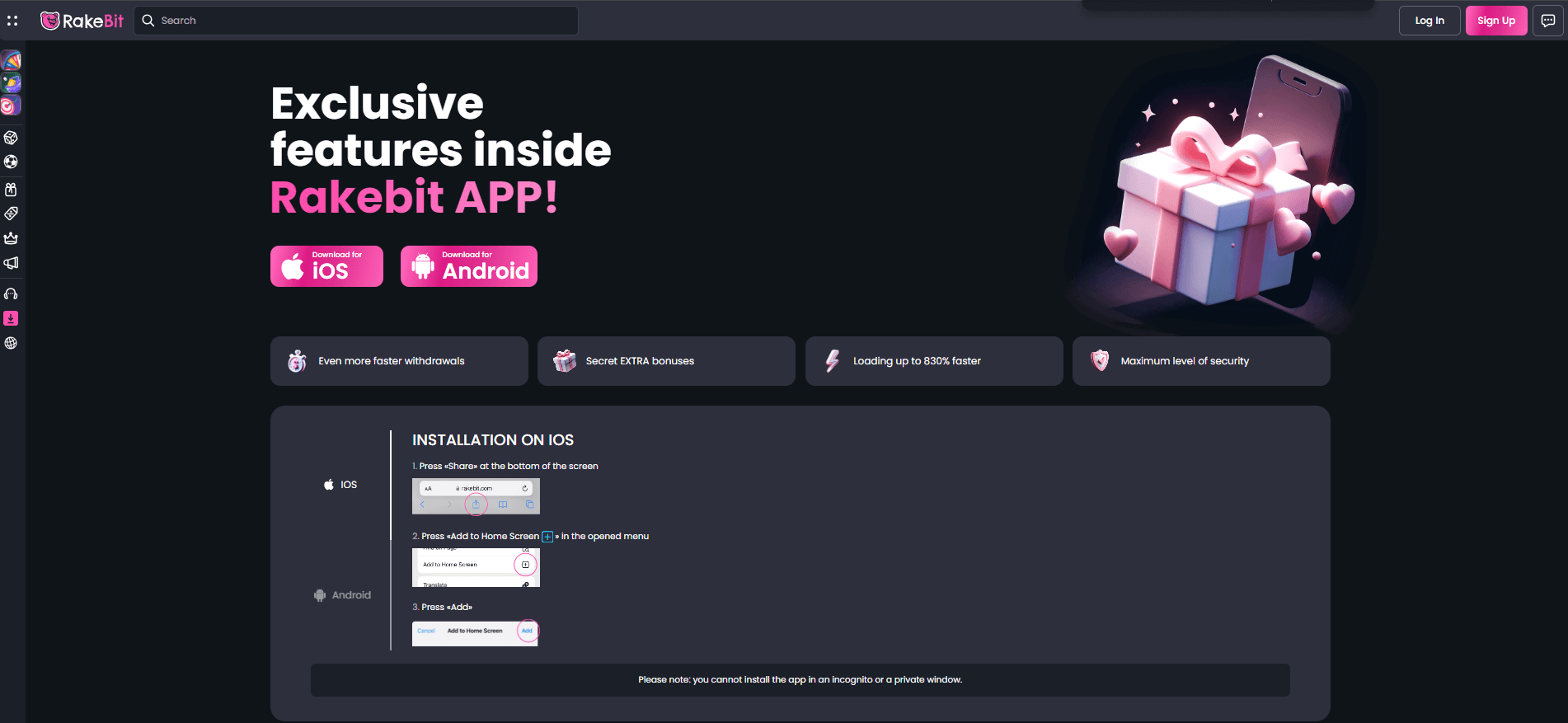 Téléchargement de l'application Rakebit
