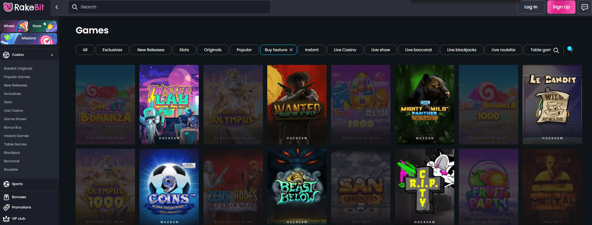 Jeux avec option d'achat de bonus Rakebit