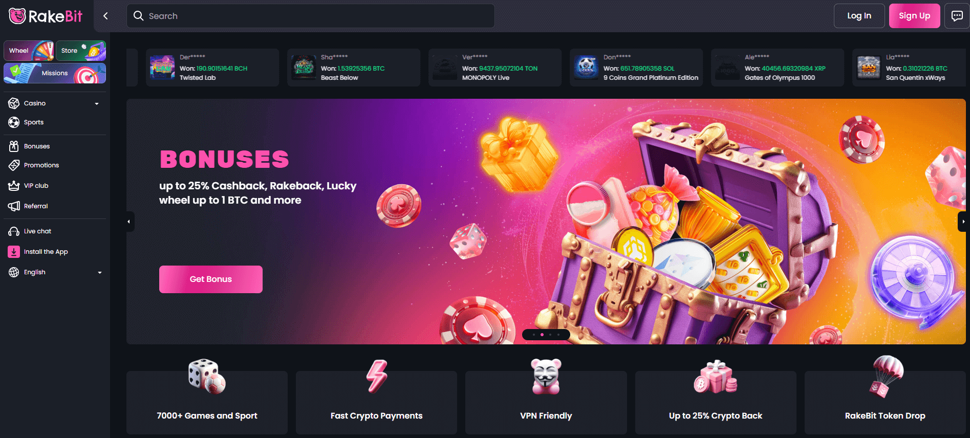 Page d'accueil de Rakebit